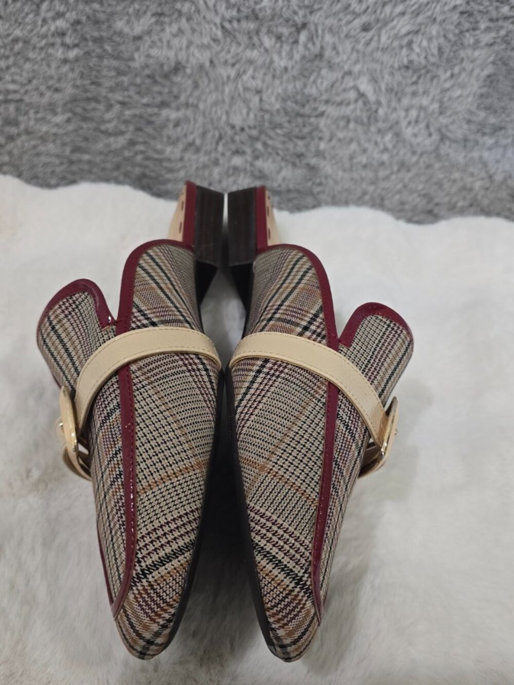Alex Marie Karen Plaid Print Buckle Hardware Strap Mules Preppy Office Size 10 - Picture 13 of 13